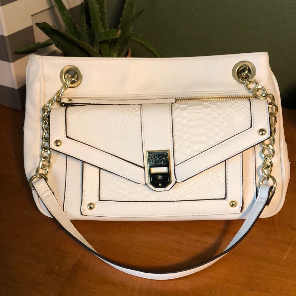 Nicole white faux leather purse